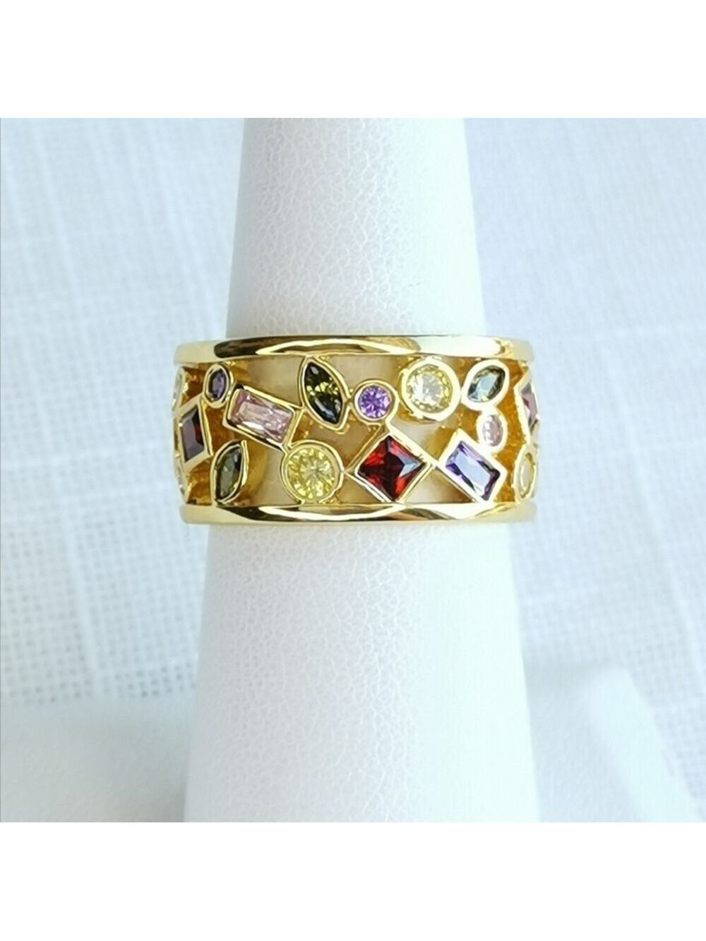 Mosaic Band Ring 18k Gold Overlay CZ Size 7 🆕